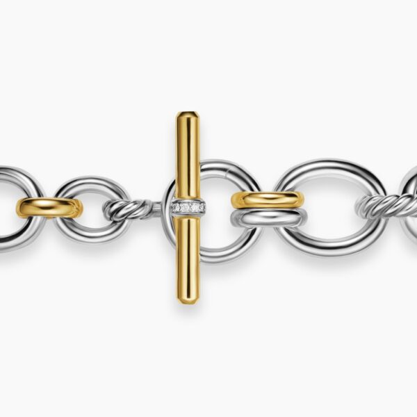 8mm – pavé setting and gemstone detail close-up|David Yurman DY Mercer® Chain Bracelet in Sterling Silver with 18K Yellow Gold and Diamonds