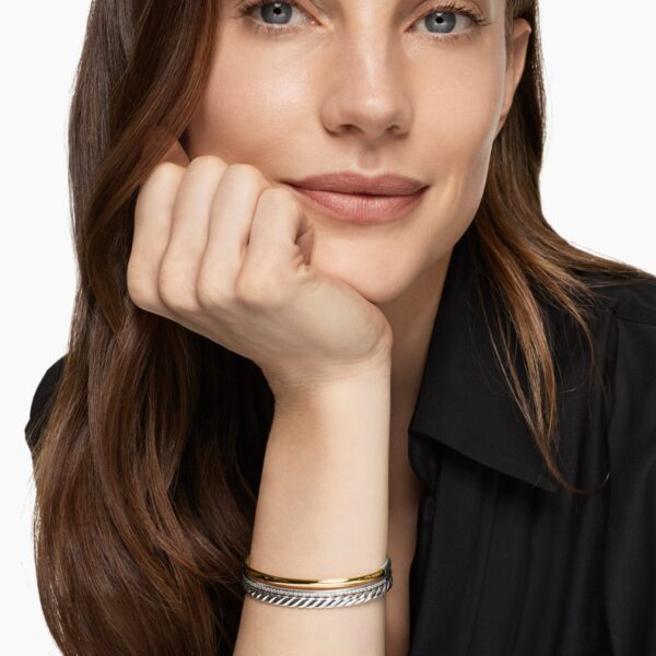 10.4mm in Gold – front view of authentic Cuff Bracelets at Coveti|David Yurman DY Mercer® Three Row Cuff Bracelet in Sterling Silver with 18K Yellow Gold and Diamonds