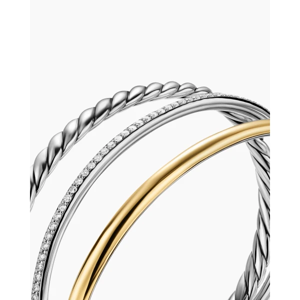 David Yurman DY Mercer® Three Row Cuff Bracelet in Sterling Silver with 18K Yellow Gold and Diamonds, 10.4mm, view 5