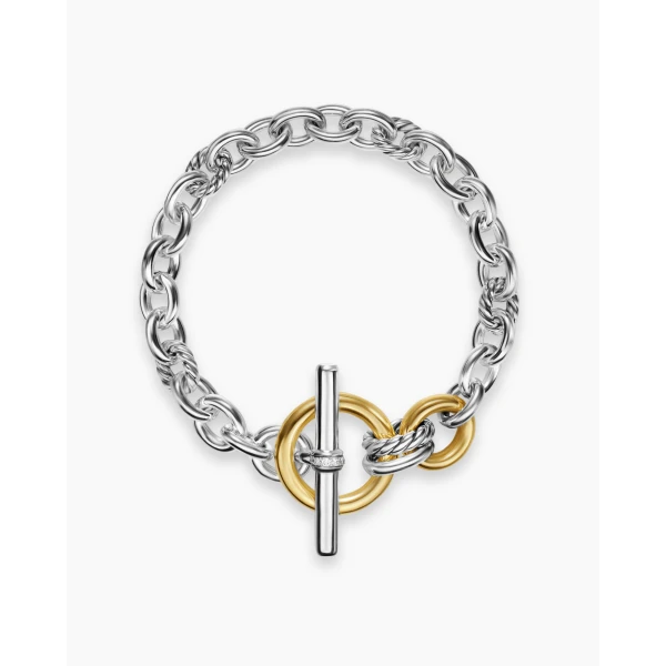 David Yurman DY Mercer® Toggle Chain Bracelet in Sterling Silver with 18K Yellow Gold and Diamonds, 8mm, view 2