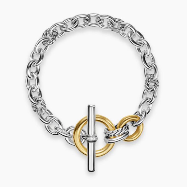 8mm in Gold – front view of authentic Chain Bracelets at Coveti|David Yurman DY Mercer® Toggle Chain Bracelet in Sterling Silver with 18K Yellow Gold and Diamonds