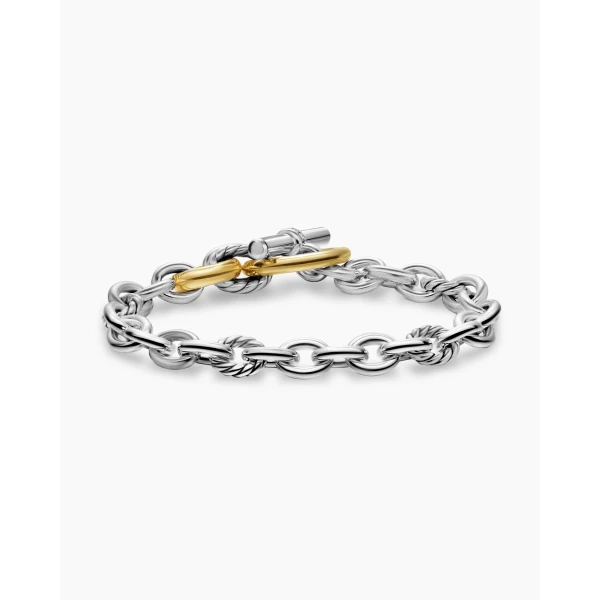 David Yurman DY Mercer® Toggle Chain Bracelet in Sterling Silver with 18K Yellow Gold and Diamonds, 8mm, view 4
