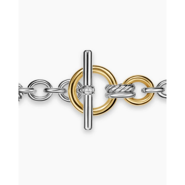 David Yurman DY Mercer® Toggle Chain Bracelet in Sterling Silver with 18K Yellow Gold and Diamonds, 8mm, view 6
