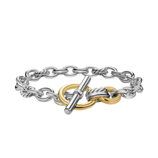 David Yurman DY Mercer® Toggle Chain Bracelet in Sterling Silver with 18K Yellow Gold and Diamonds
