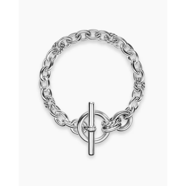 David Yurman DY Mercer® Toggle Chain Bracelet in Sterling Silver with Diamonds, 8mm, view 2