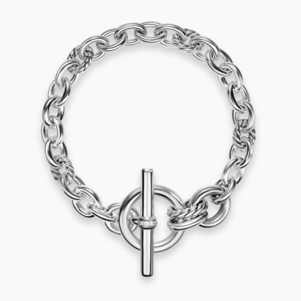8mm in Silver – front view of authentic Chain Bracelets at Coveti|David Yurman DY Mercer® Toggle Chain Bracelet in Sterling Silver with Diamonds