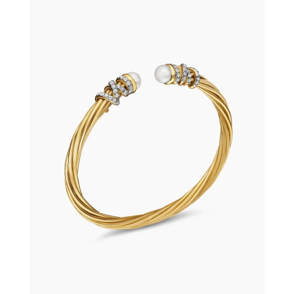 David Yurman Helena Bracelet in 18K Yellow Gold with Pearls and Diamonds, 4mm, view 3
