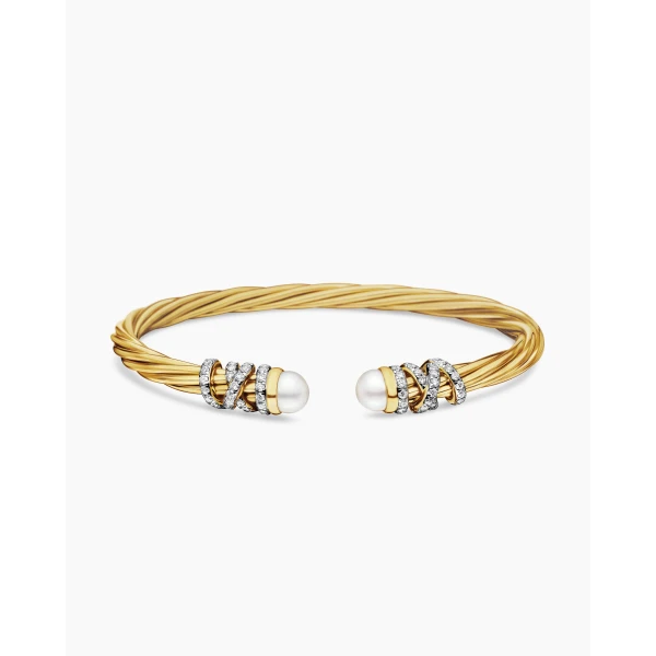 David Yurman Helena Bracelet in 18K Yellow Gold with Pearls and Diamonds, 4mm, view 4