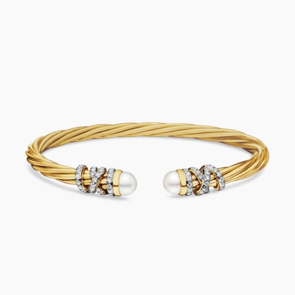 on-model styling shot|David Yurman Helena Bracelet in 18K Yellow Gold with Pearls and Diamonds