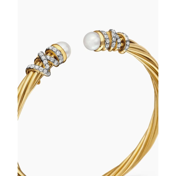 David Yurman Helena Bracelet in 18K Yellow Gold with Pearls and Diamonds, 4mm, view 5