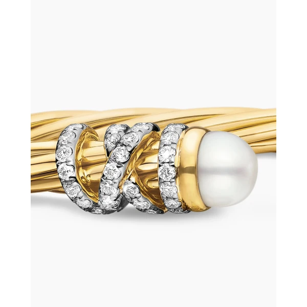 David Yurman Helena Bracelet in 18K Yellow Gold with Pearls and Diamonds, 4mm, view 6