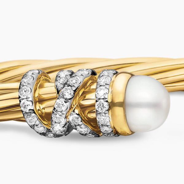 signature twisted-helix detail|David Yurman Helena Bracelet in 18K Yellow Gold with Pearls and Diamonds