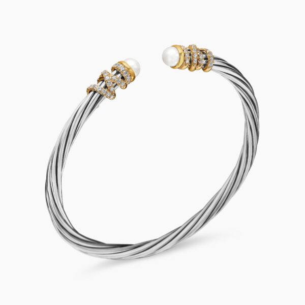 4mm in White – front view of authentic Bracelets at Coveti|David Yurman Helena Bracelet in Sterling Silver with 18K Yellow Gold
