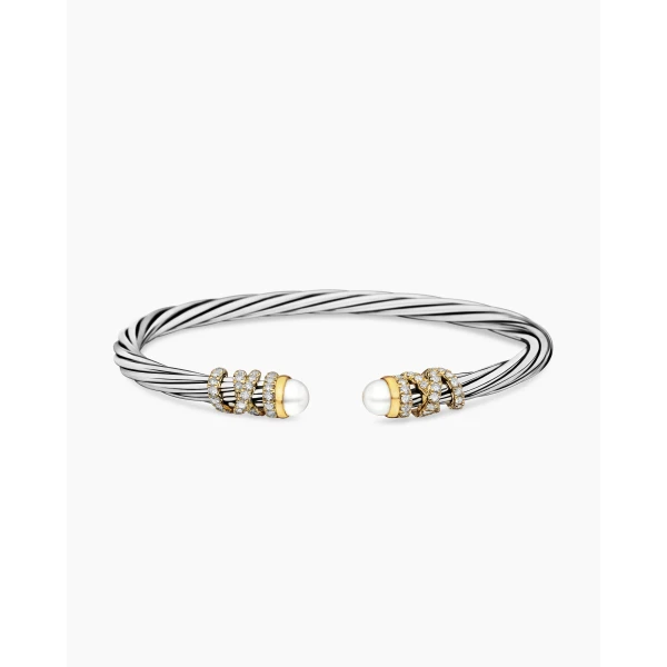 David Yurman Helena Bracelet in Sterling Silver with 18K Yellow Gold, Pearls and Diamonds, 4mm, view 4