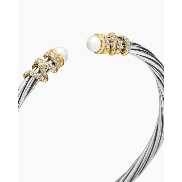 David Yurman Helena Bracelet in Sterling Silver with 18K Yellow Gold, Pearls and Diamonds, 4mm, view 5