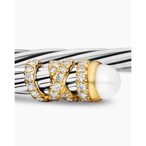 David Yurman Helena Bracelet in Sterling Silver with 18K Yellow Gold, Pearls and Diamonds, 4mm, view 6
