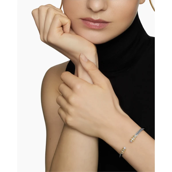 David Yurman Helena Bracelet in Sterling Silver with 18K Yellow Gold, Pearls and Diamonds, 4mm, view 7