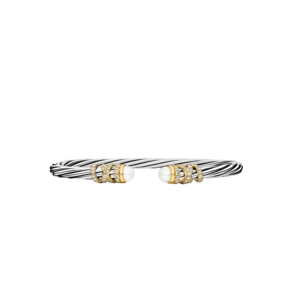 Helena Bracelet in Sterling Silver with 18K Yellow Gold, Pearls and Diamonds, 4mm