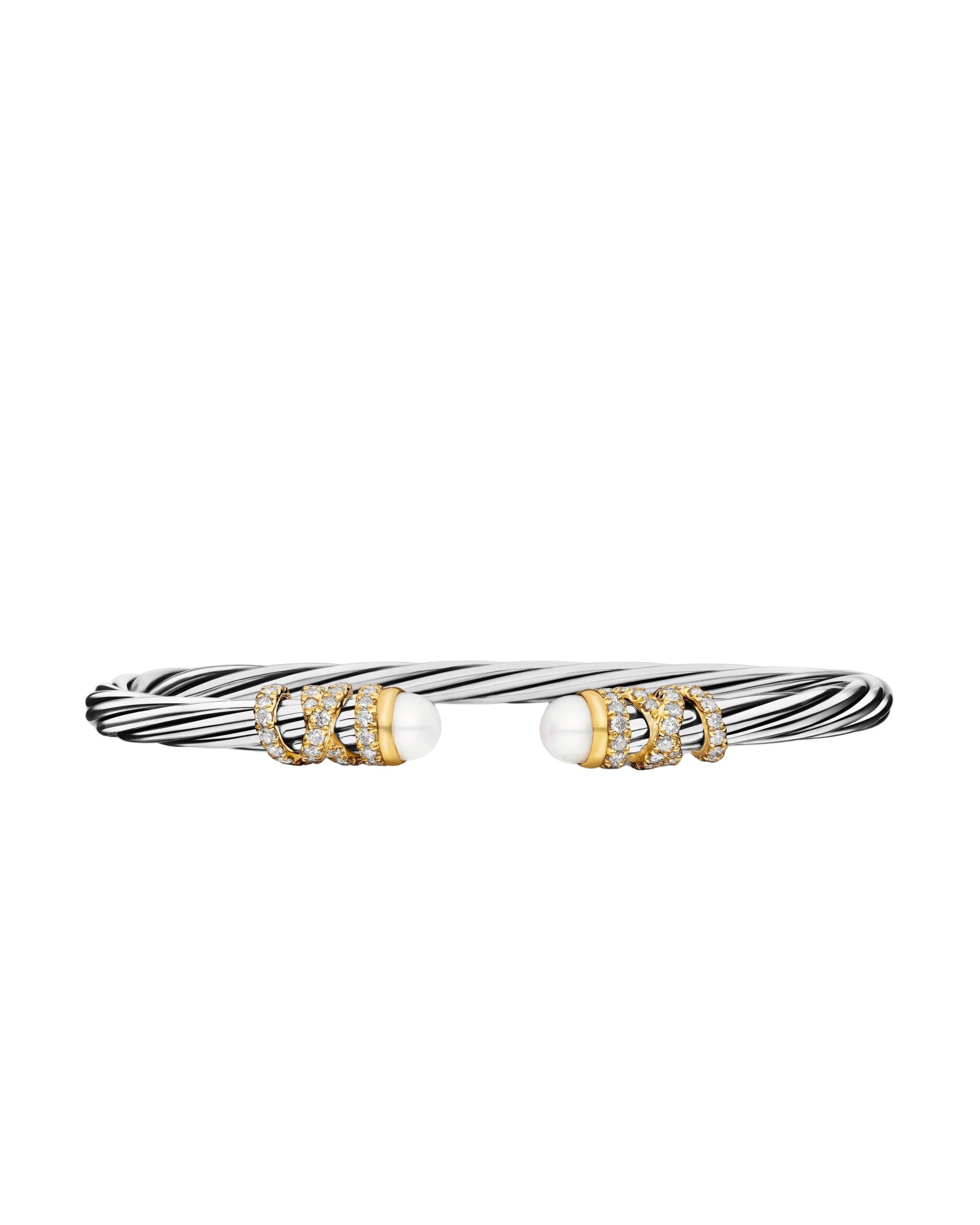 David Yurman Helena Bracelet in Sterling Silver with 18K Yellow Gold, Pearls and Diamonds, 4mm