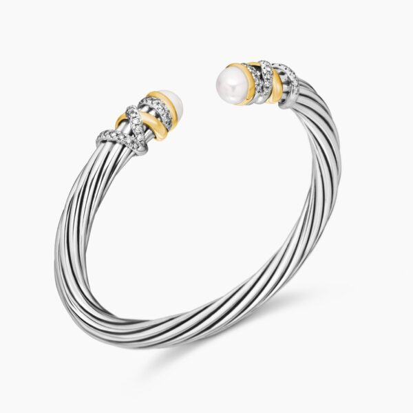 6mm in White – front view of authentic Bracelets at Coveti|David Yurman Helena Bracelet in Sterling Silver with 18K Yellow Gold
