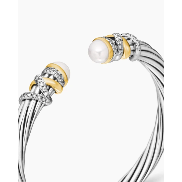 David Yurman Helena Bracelet in Sterling Silver with 18K Yellow Gold, Pearls and Diamonds, 6mm, view 5