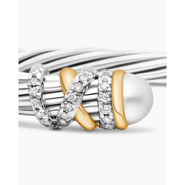David Yurman Helena Bracelet in Sterling Silver with 18K Yellow Gold, Pearls and Diamonds, 6mm, view 6