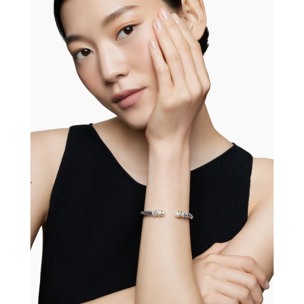 David Yurman Helena Bracelet in Sterling Silver with 18K Yellow Gold, Pearls and Diamonds, 6mm, view 7