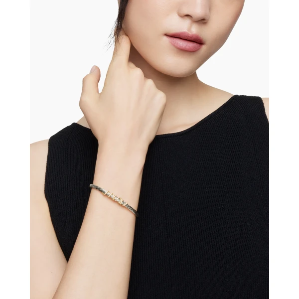 David Yurman Helena Center Station Bracelet in Sterling Silver with 18K Yellow Gold and Diamonds, 4mm, view 2