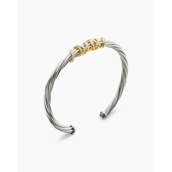 David Yurman Helena Center Station Bracelet in Sterling Silver with 18K Yellow Gold and Diamonds, 4mm, view 3