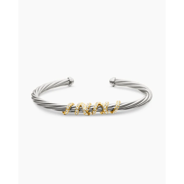 David Yurman Helena Center Station Bracelet in Sterling Silver with 18K Yellow Gold and Diamonds, 4mm, view 4