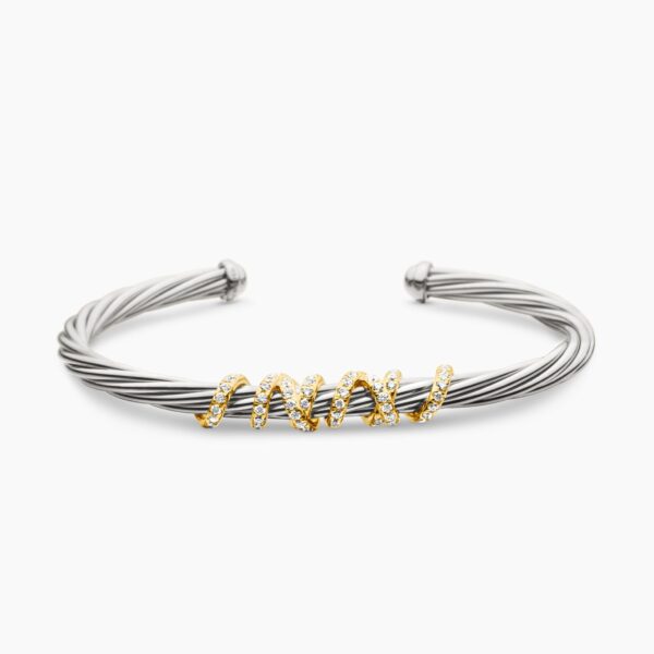 on-model styling shot|David Yurman Helena Center Station Bracelet in Sterling Silver with 18K Yellow Gold and Diamonds
