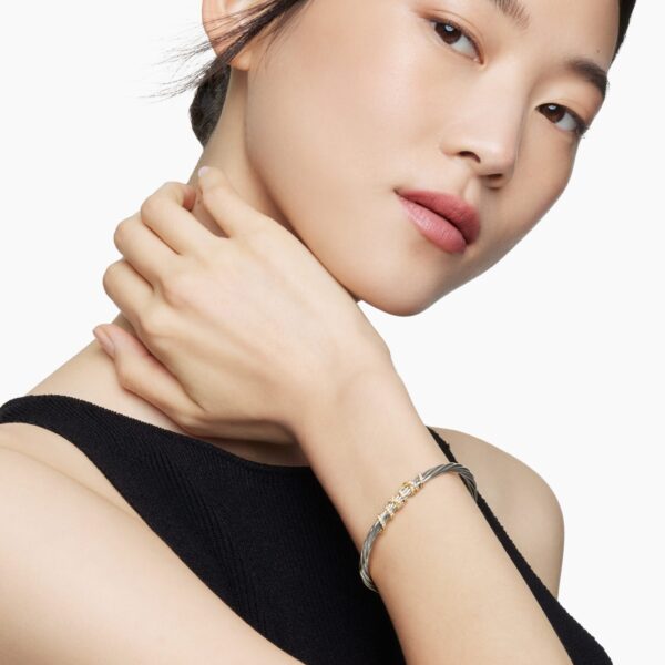 signature twisted-helix detail|David Yurman Helena Center Station Bracelet in Sterling Silver with 18K Yellow Gold and Diamonds
