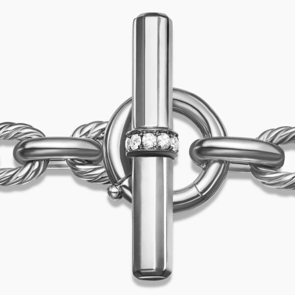9.8mm – pavé setting and gemstone detail close-up|David Yurman Lexington Chain Bracelet in Sterling Silver with Diamonds