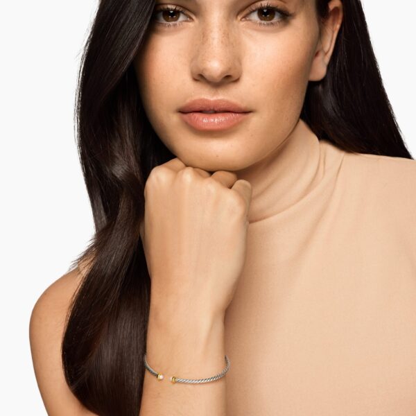 2.6mm in White – front view of authentic Cable Bracelets at Coveti|David Yurman Micro Cable Flex® Bracelet in Sterling Silver with 14K Yellow Gold and Pearls