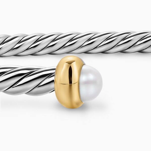 signature twisted-helix detail|David Yurman Micro Cable Flex® Bracelet in Sterling Silver with 14K Yellow Gold and Pearls