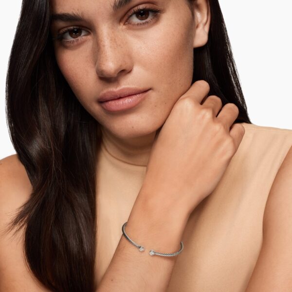 2.6mm in Silver – front view of authentic Cable Bracelets at Coveti|David Yurman Micro Cable Flex® Round Bracelet in Sterling Silver with Diamonds