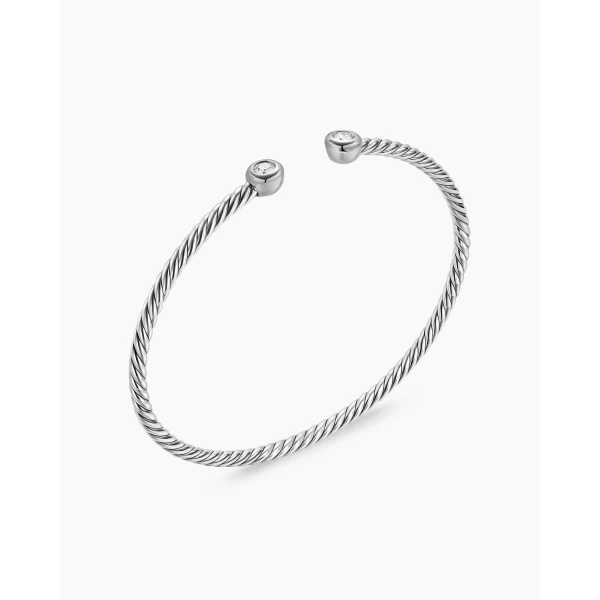 David Yurman Micro Cable Flex® Round Bracelet in Sterling Silver with Diamonds, 2.6mm, view 3