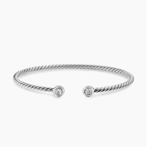 on-model styling shot|David Yurman Micro Cable Flex® Round Bracelet in Sterling Silver with Diamonds