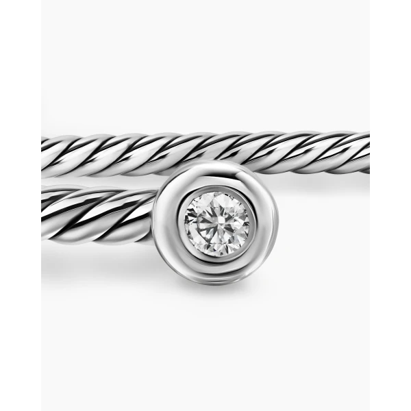 David Yurman Micro Cable Flex® Round Bracelet in Sterling Silver with Diamonds, 2.6mm, view 6