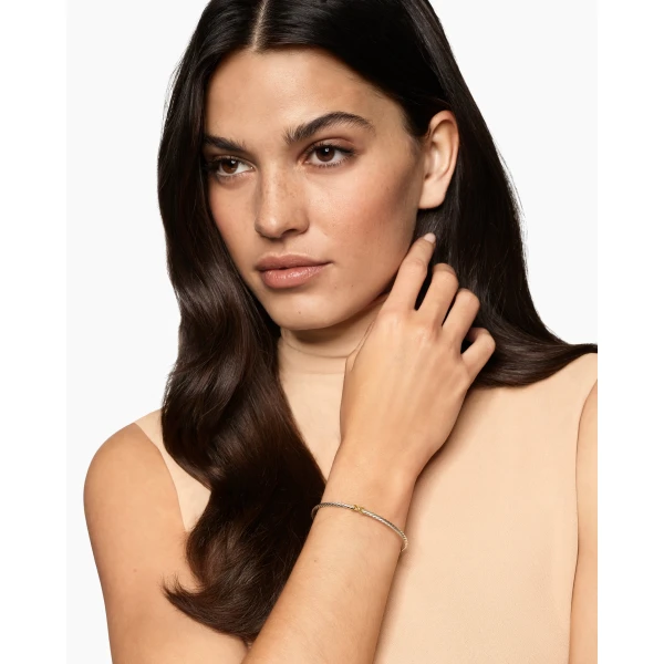 David Yurman Micro Cable Flex® X Bracelet in Sterling Silver with 14K Yellow Gold, 2.6mm, view 2