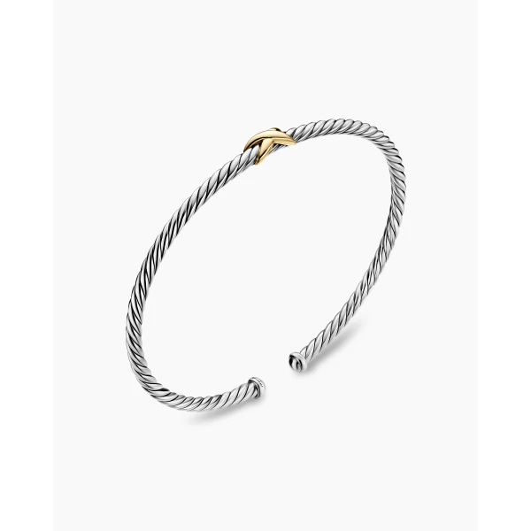 David Yurman Micro Cable Flex® X Bracelet in Sterling Silver with 14K Yellow Gold, 2.6mm, view 3