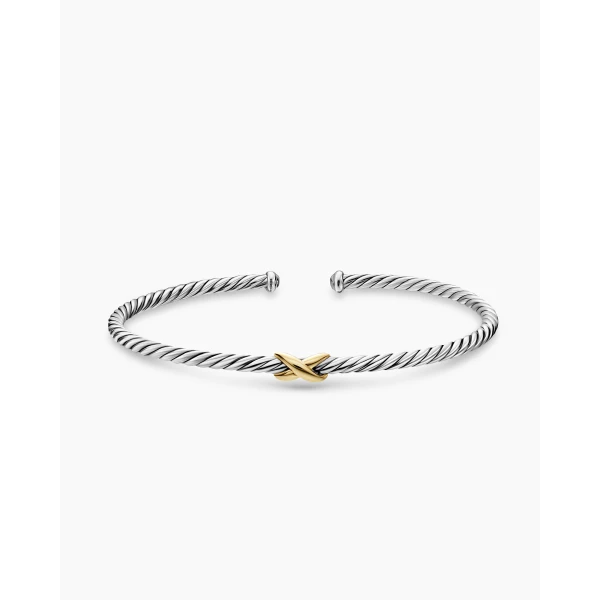 David Yurman Micro Cable Flex® X Bracelet in Sterling Silver with 14K Yellow Gold, 2.6mm, view 4