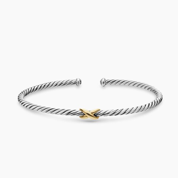 on-model styling shot|David Yurman Micro Cable Flex® X Bracelet in Sterling Silver with 14K Yellow Gold