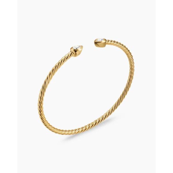 David Yurman Micro Cablespira® Flex Pear Bracelet in 18K Yellow Gold with Diamonds, 2.6mm, view 3