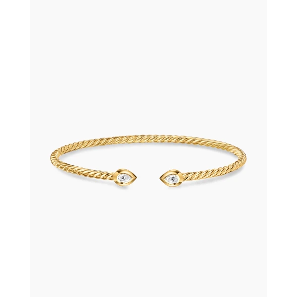 David Yurman Micro Cablespira® Flex Pear Bracelet in 18K Yellow Gold with Diamonds, 2.6mm, view 4