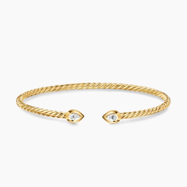 on-model styling shot|David Yurman Micro Cablespira® Flex Pear Bracelet in 18K Yellow Gold with Diamonds