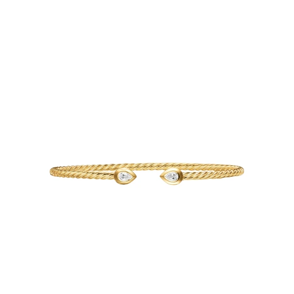 David Yurman Micro Cablespira® Flex Pear Bracelet in 18K Yellow Gold with Diamonds