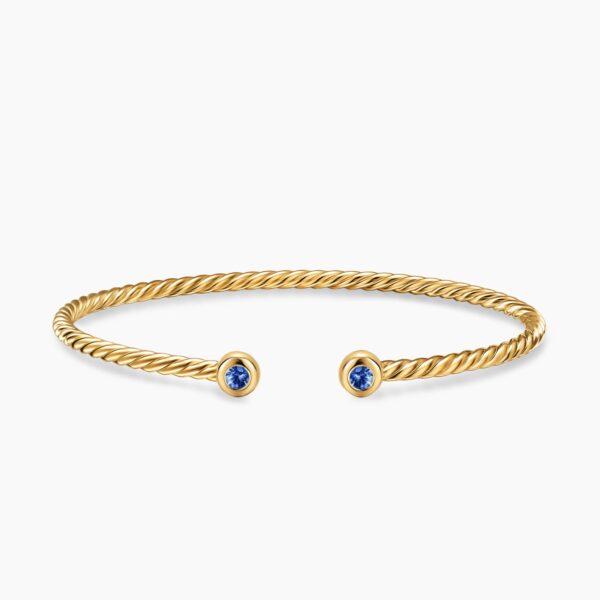 2.6mm in Blue – front view of authentic Cable Bracelets at Coveti|David Yurman Micro Cablespira® Flex Round Bracelet in 18K Yellow Gold with Blue Sapphires