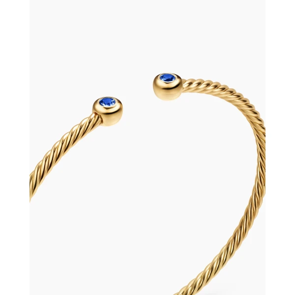 David Yurman Micro Cablespira® Flex Round Bracelet in 18K Yellow Gold with Blue Sapphires, 2.6mm, view 3