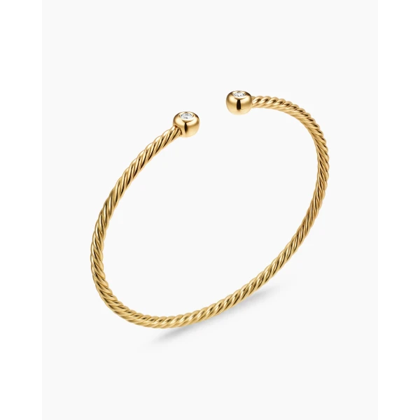 David Yurman Micro Cablespira® Flex Round Bracelet in 18K Yellow Gold with Diamonds, 2.6mm, view 3